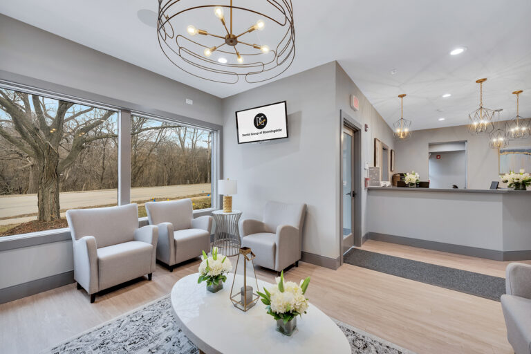 Seating area by the front windows at our Bloomingdale dental office