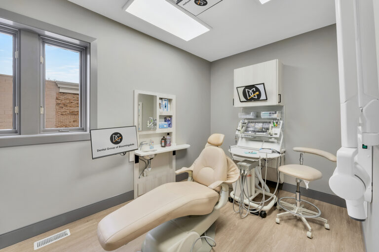 Treatment room with a dental chair at our Bloomingdale office
